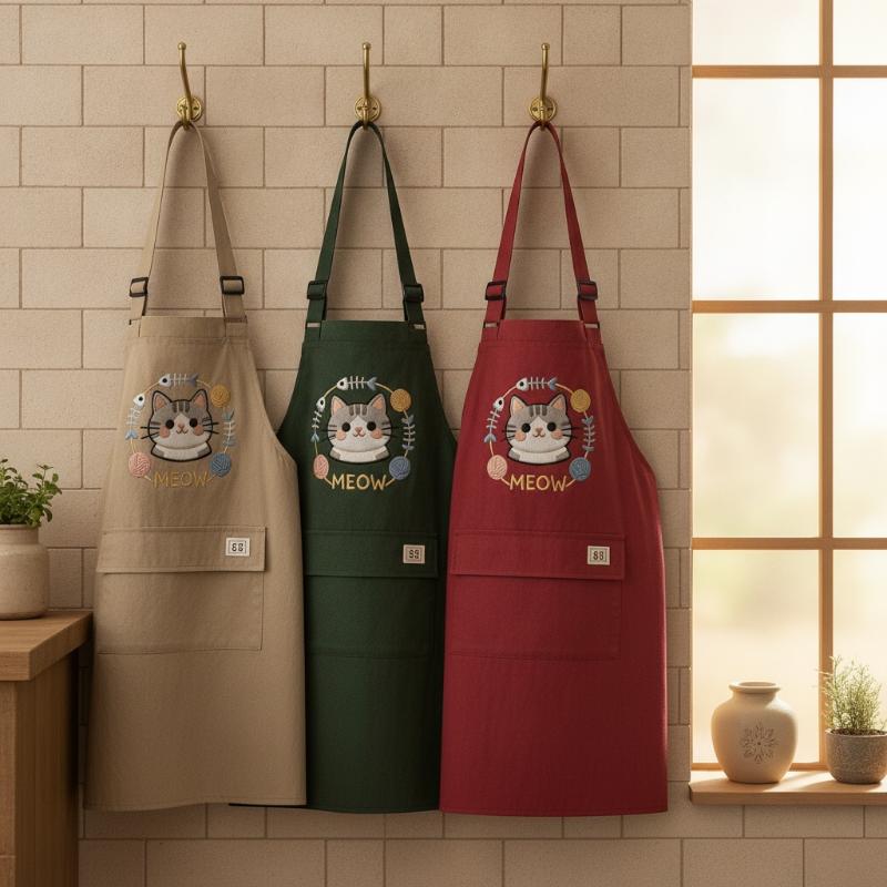 Home Cooking For Cats - 자수 장식이 들어간 고양이 모양의 주방