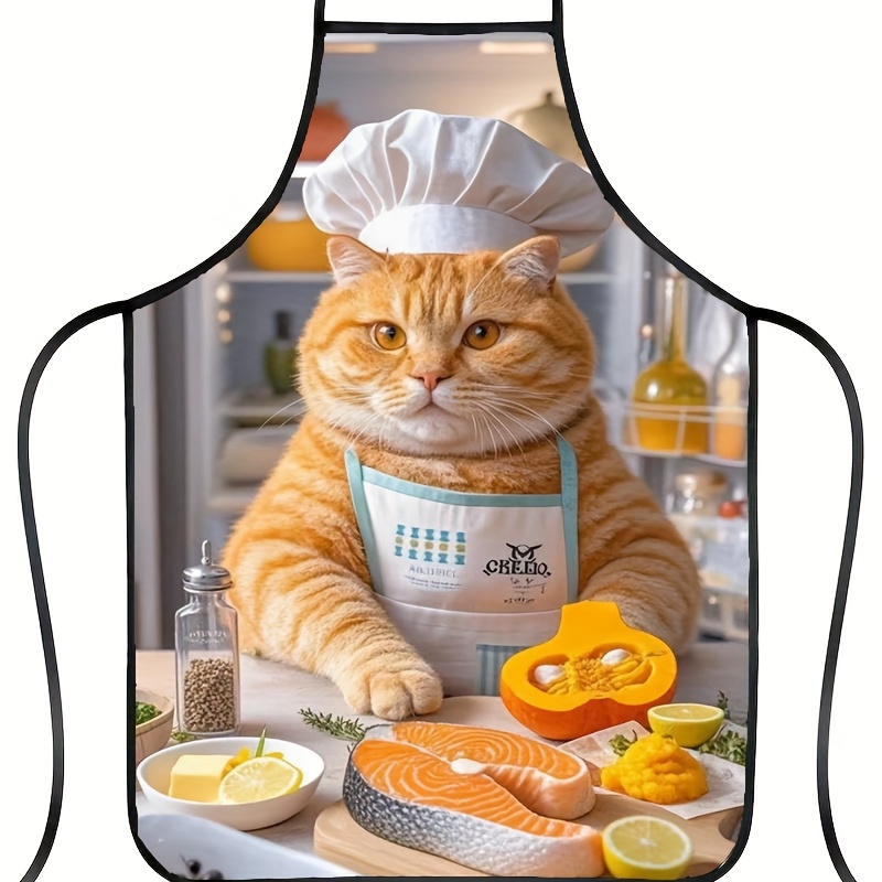 Home Cooking For Cats - 1pc 재미있는 오렌지색 고양이 요리사 앞치마,