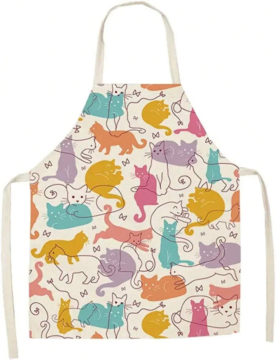 Home Cooking For Cats - 귀여운 다채로운 고양이 패턴 주방 앞치마
