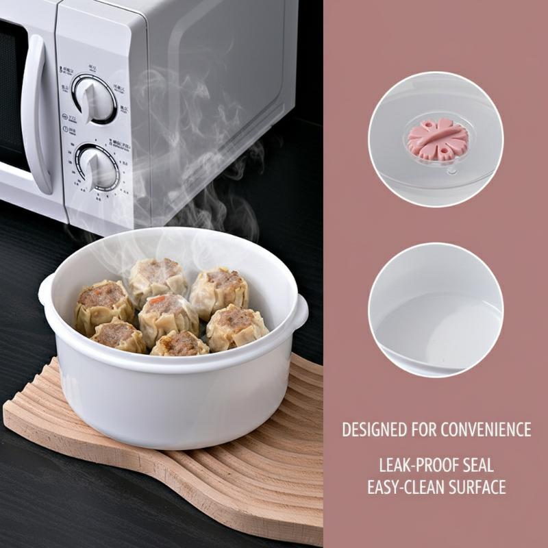 Steamer Bamboo Set - 전자레인지용 밥솥 및 찜기, 뚜껑이 있는