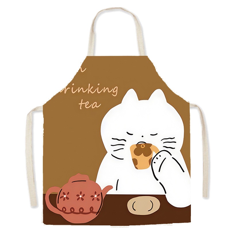 귀여운 흰색 고양이 프린트 앞치마 아늑한 커피 티타임  - Home Cooking For Cats 리뷰 및 가격