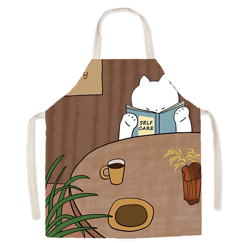 귀여운 흰색 고양이 프린트 앞치마 아늑한 커피 티타임  - Home Cooking For Cats 리뷰 및 가격
